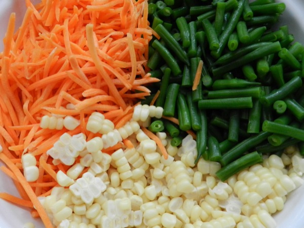 hericot vert, corn and carrot salad