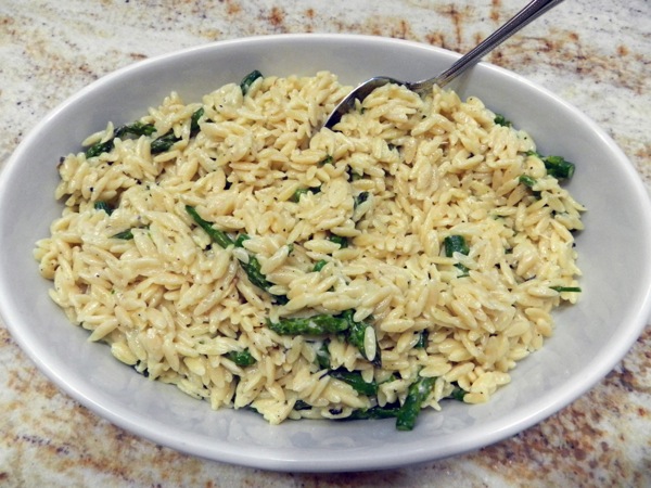 black truffle orzo with asparagus tips