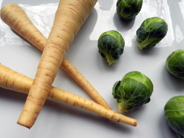 parsnips and Brussels sprouts