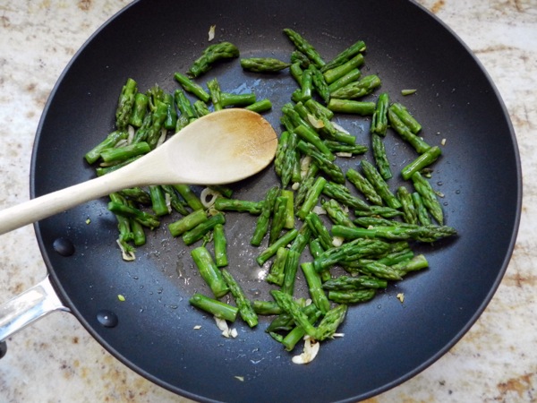 black truffle orzo with asparagus tips