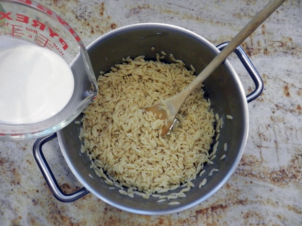 black truffle orzo with asparagus tips