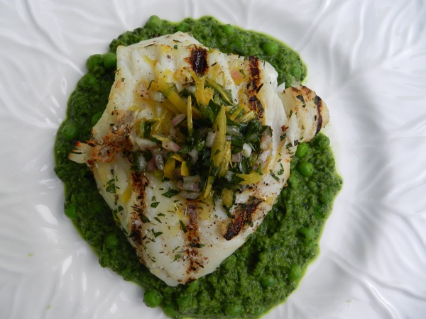 halibut with pea puree