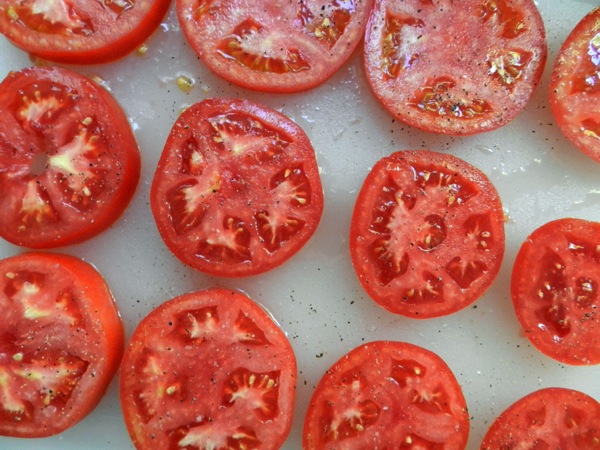 tomato, burrata, and basil salad