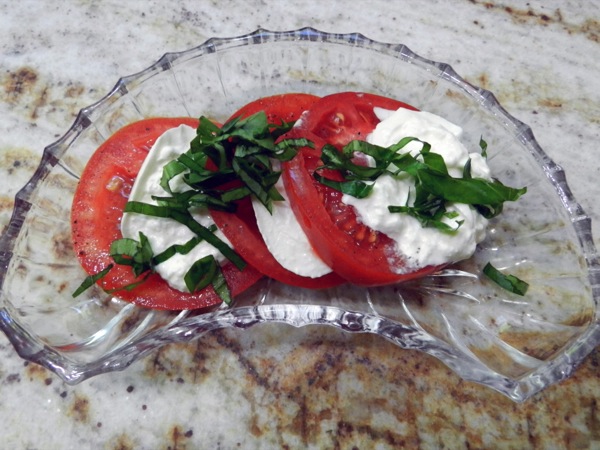 tomato, burrata, and basil salad