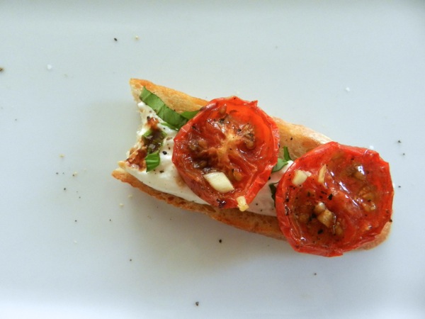 roasted tomatoes and burrata toasts